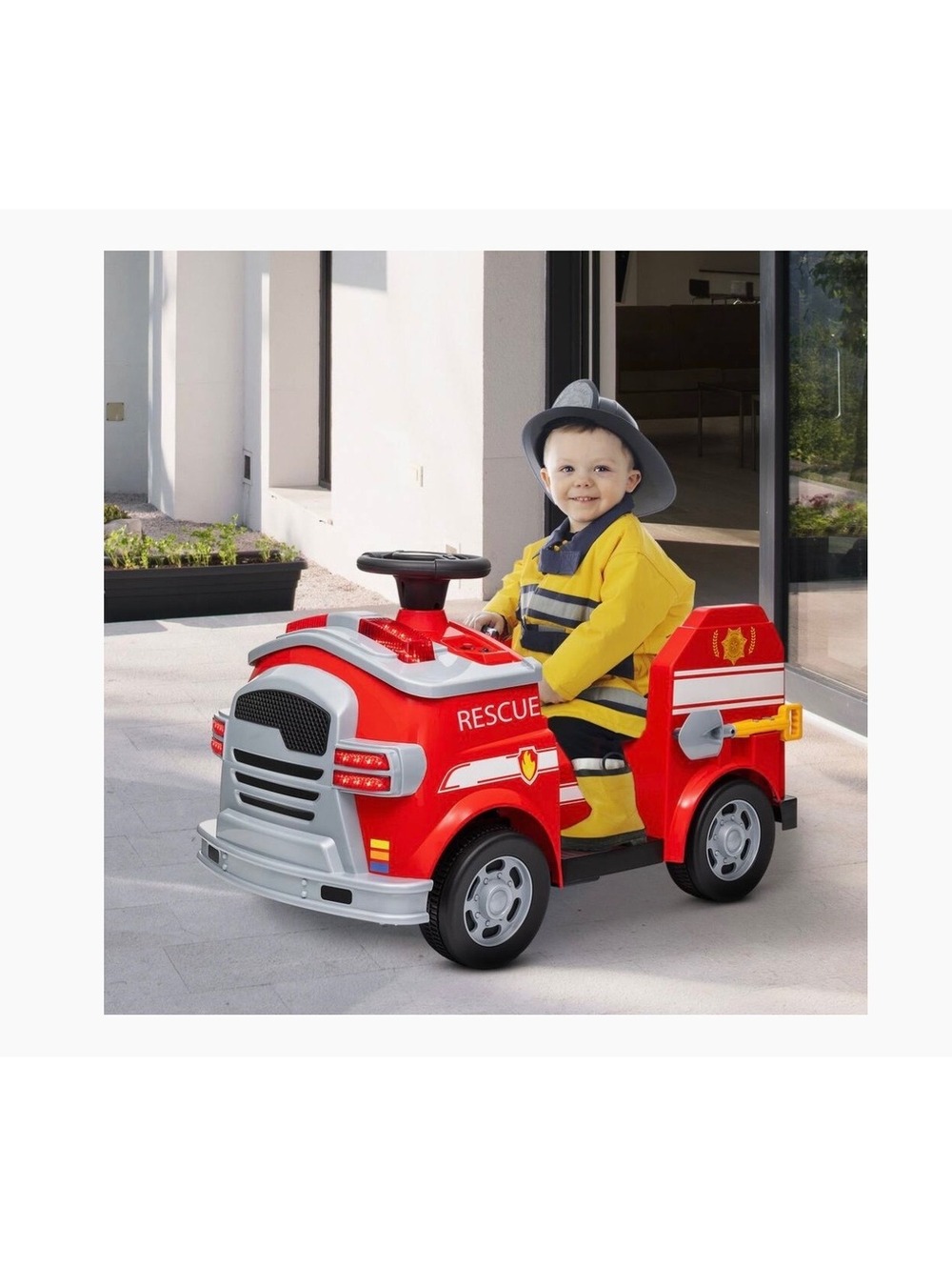 Kids Ride-On Fire Truck Toy with Lights, Siren, and Firefighting Tools